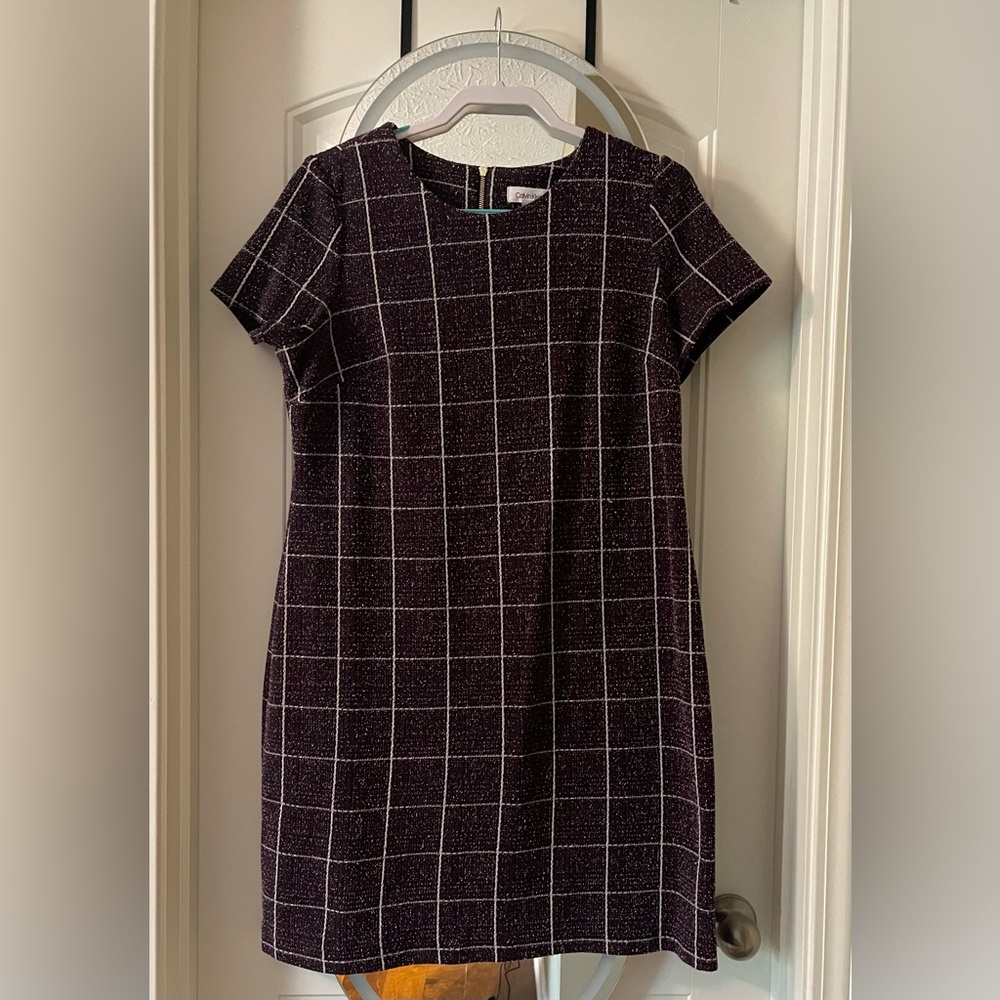 Calvin Klein purple windowpane dress. Above knee short sleeve dress size 14